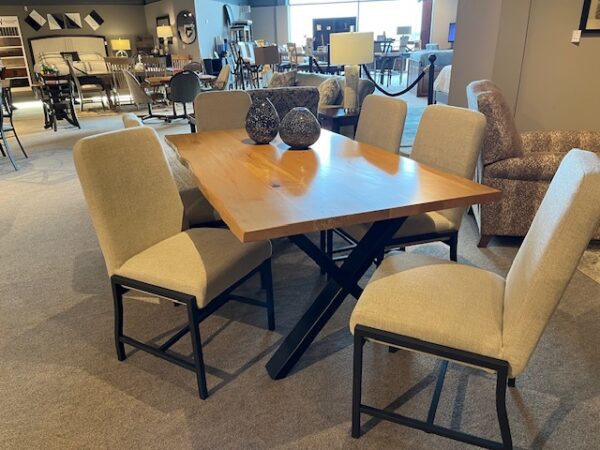Live Edge Table + 6 upholstered chairs